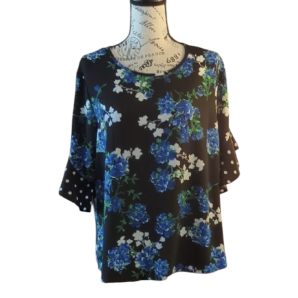 Size XL Blue An White Boxy 3/4 Sleeve Blouse
